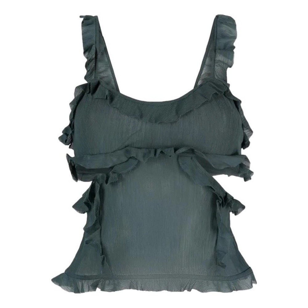 Acne Studios Ruffled Green Cut-out Tank Top